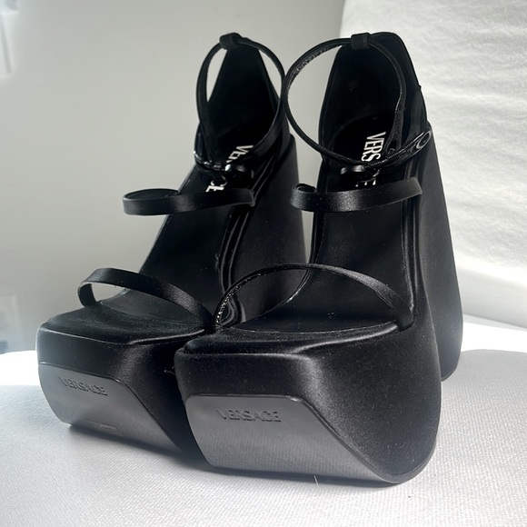 Versace Platform Medusa Heel Block Satin Shoe - Picture 1 of 9